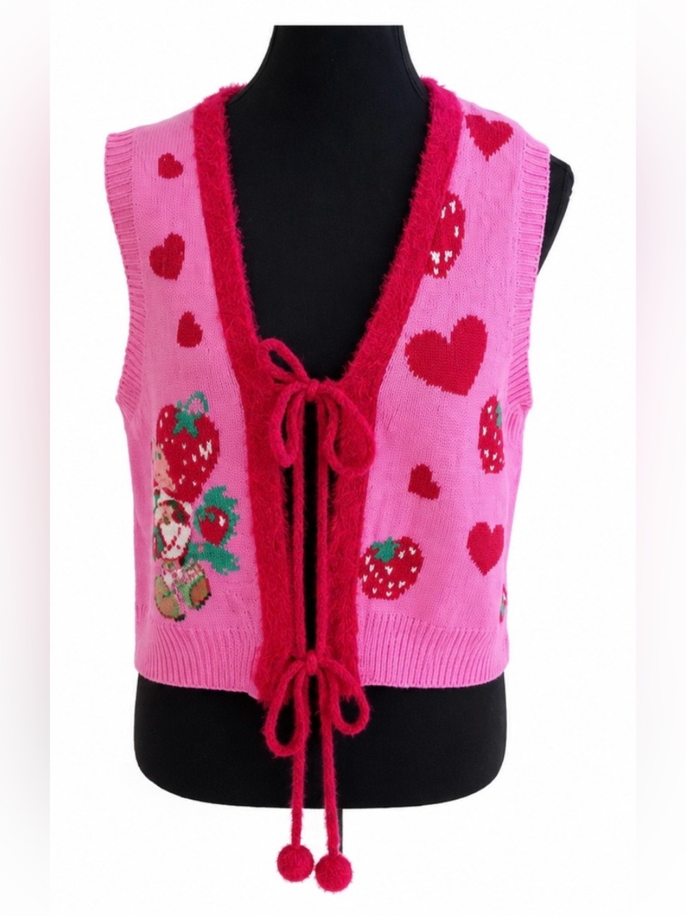 Strawberry Shortcake  Pink Strawberry Heart Tie Front Knit Vest NWT. Size M